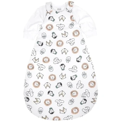 Imagen de MEYCO Saco de dormir Baby Animal 2 piezas, forrado (de algodón 100%, con cremallera integral, agradable a la piel, resistente las arrugas, tamaño: 68/74), multicolor