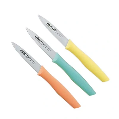 Imagen de Arcos Cuchillos 3 Colores Cuchillo de pelar Patatas Acero Inoxidable Nitrum Envase Ecológico (85 mm, Amarillo, Turquesa, Naranja)
