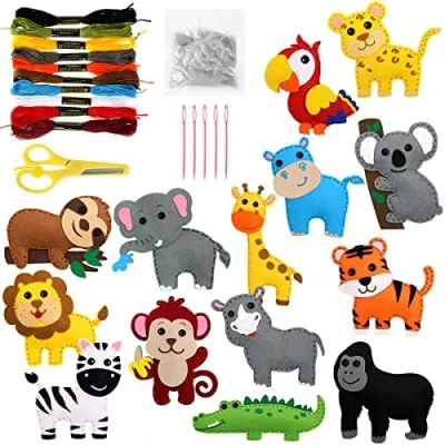 Imagen de Jetcloud kit de costura fieltro, manualidades animales para niños, bricolaje, animales, manualidades, educativo principiantes, niños y niñas