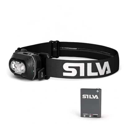 Imagen de Silva Linterna frontal alimentada por pilas, recargable USB C Discover Hybrid Lámpara de cabeza 500 lúmenes 3 niveles brillo LED blanco, rojo y naranja Indicador batería