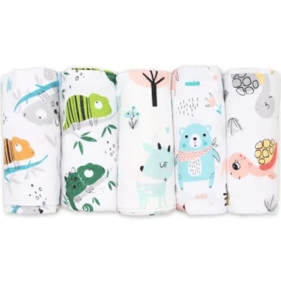 Imagen de FENSILO paños de muletón, paquete 5 pañales franela 100% algodón, 80 x cm, para eructos bebés, paño unisex niños o niñas, camaleón
