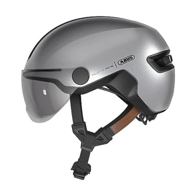 Imagen de ABUS casco urbano HUD y ACE elegante de bicicleta con visera luz LED trasera magnética recargable para hombre mujer plata, talla M