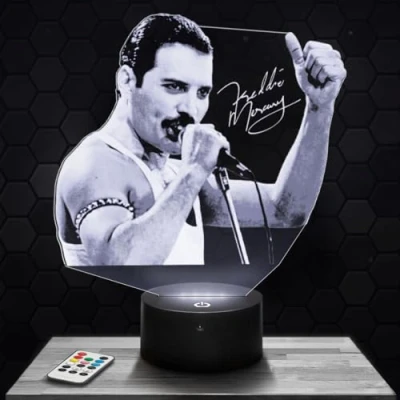 Imagen de lámpara de mesilla noche, luz nocturna táctil F. Mercury LED ilusión 3D, idea regalo para niños y niñas, Navidad, noche o adultos. TOP