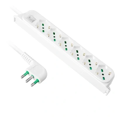 Imagen de Ekon Regleta con 6 Puertos, Enchufe Italiano, Europeo, Cable de 1,5 m, Italiano 10 A, Interruptor Luminoso, Blanco