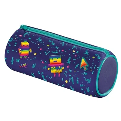 Imagen de Maped Pixel Party Estuche Redondo de Neopreno, Tela Suave Resistente al desgarro, Azul, Blue, para lápices