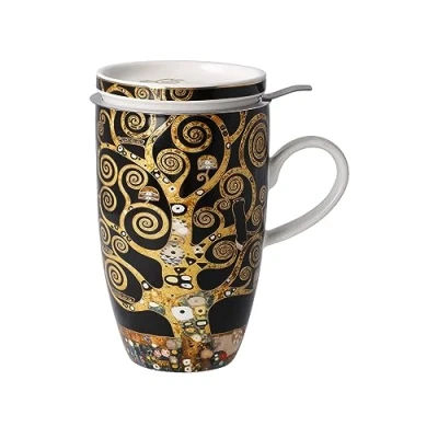 Imagen de Goebel Taza de té porcelana Gustav Klimt con tapa y colador, 450 ml, el árbol la vida