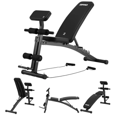 Imagen de Banca de Pesas Zipro Volume: Banco Fitness con Respaldo Ajustable 6 Posiciones y Curlpult 2 Posiciones, Equipos Ejercicio en Casa Cables Multifuncional, Soporta 230kg