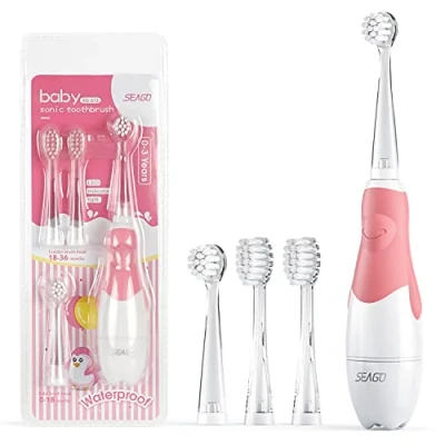 Imagen de SEAGO cepillo dental sónico para niños, rosa, 1xAA 1,5V (no incluido), 4 puntas, SG 513 Rosa