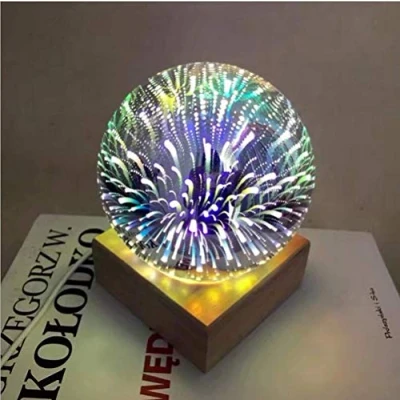 Imagen de AUSUKY 3D USB Magic Base Bola de Vidrio Esfera Lightning Lámpara Noche Luz Festival Firework (fuegos artificiales)