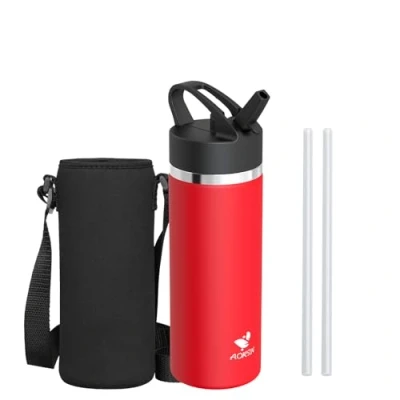 Imagen de AORIN Botella de Acero Inoxidable 500ml Termica con Pajita Sin BPA Botellas Aislamiento Al Vacío Fugas Reutilizable Frasco Térmico para Deporte, Oficina, Yoga, Viajes