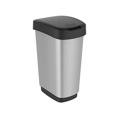 Imagen de Rotho Twist Cubo de Basura 50 L con Tapa, Plástico (PP) sin BPA, Negro/Gris Plateado, (40.1 x 29.8 60.2 cm)
