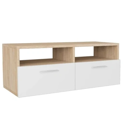 Imagen de vidaXL Mueble TV 95x35x36 cm Blanco Color Roble Mobiliario Estación Multimedia