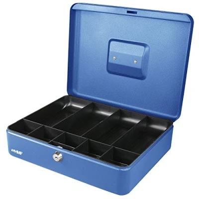 Imagen de HMF 10019 05 Caja de caudales con compartimientos para monedas y billetes 30 x 24 9 cm, azul