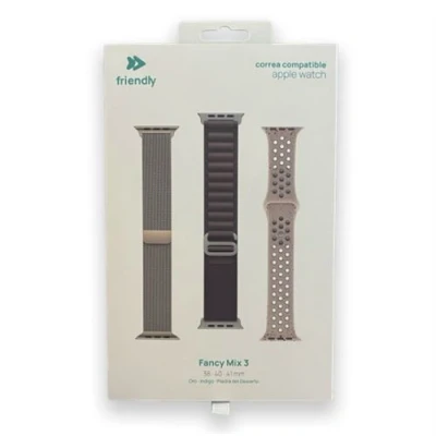 Imagen de Correa Friendly License FRSWB084, Pack de 3 Correas, Apple Watch 38/40/41 mm, Silicona, Acero Inoxidable y Nylon, Fancy Mix