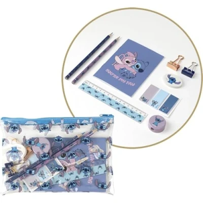 Imagen de CERDÁ LIFE&#039;S LITTLE MOMENTS Set Papeleria Escolar Stitch Incluye Estuche Transparente 27 x 14 cm, Cuaderno A6, Lapiz, Lapiz de Color, Sacapuntas, Goma, Regla, Notas Adhesivas y 2 Clips Metálicos