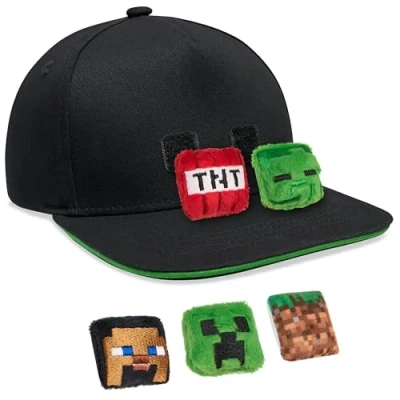 Imagen de Minecraft Gorra de Béisbol con Peluche Desmontable para Niños (Negro)