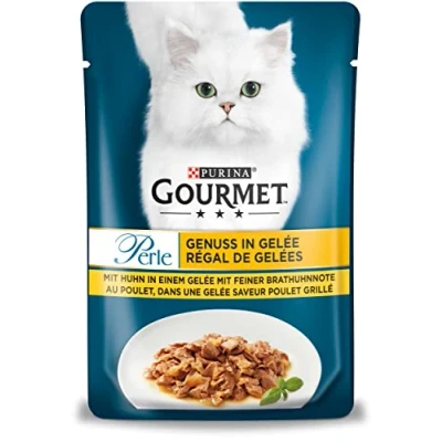 Imagen de Gourmet Perle Genuss in Gelatine Comida húmeda para Gatos con Pollo y Notas Finas de Frito, 26 Unidades (26 x 85 g)