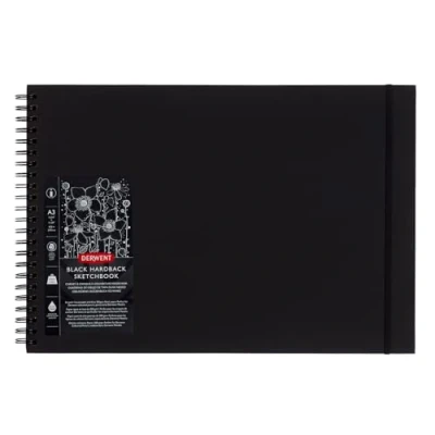 Imagen de Derwent Cuaderno con Papel Negro Apaisado Tamaño A3 para Dibujar y Escribir, 40 Hojas, Libre de Ácidos, Bloc Notas Espiral, Calidad Profesional, Negro, 2300381