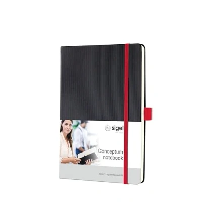 Imagen de SIGEL CO662 Cuaderno premium cuadriculado, A5, tapa dura, negro, rojo Conceptum