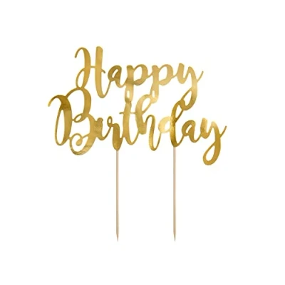 Imagen de Decoración para tarta con texto &quot;Happy Birthday&quot;, color dorado