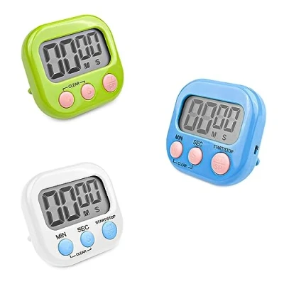 Imagen de Fousenuk 3 Piezas Temporizador Cocina Digital con Colores, Cronometro Pantalla LCD Grande, Timer Alarma Fuerte, Reloj Respaldo Magnético para Estudiar Trabajar