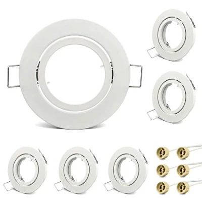 Imagen de KYOTECH Marcos De montaje foco empotrable Giratorio Pack 6,Incl. Zócalo gu10 Para Lámparas Leds O Halógenas, Redondo Blanco, Marco Cocina Oficina Pasillo