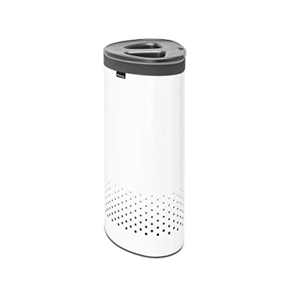 Imagen de Brabantia Cubo de ropa selector Dos compartimentos clasificación Bolsa portátil en el interior Apertura caída rápida Orificios ventilación Espacio eficiente Blanco 55L