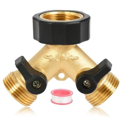 Imagen de Brass Tap Manifold Hose Splitter, 2 Way 3/4 Washing Machine Connector with Individual On/Off Valves, Adaptor for Garden, 23r