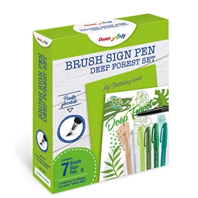 Imagen de Pentel SES15C Brush Sign Pen Sketching Set Deep Forest &amp; cuaderno