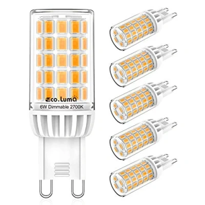 Imagen de Eco.Luma Bombillas LED G9 6W Regulable, Blanco Cálido 2700K, Repuesto Lámparas Halógenas 50W 60W, ángulo Haz de 360 Sin Parpadeo, CA 220 240V, Paquete 5