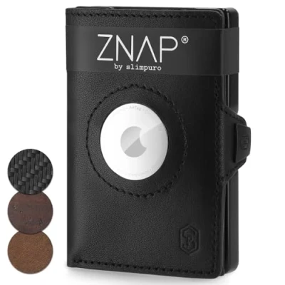 Imagen de ZNAP Airtag Wallet de Piel Premium Tarjetero para Hombre Monedero Pequeño Bloqueo RFID y Slim I Tarjetero, Air Tag Cartera 8 Compartimentos Tarjetas, Negro