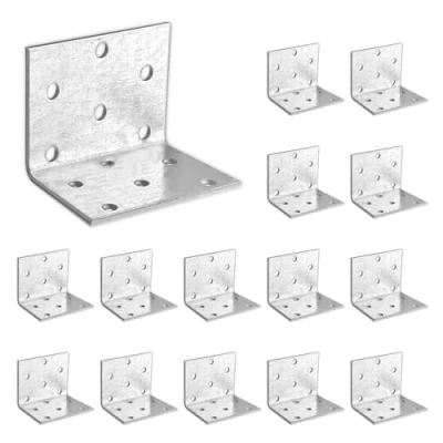 Imagen de OMIDEAS 15 x Escuadra con placa perforada (40 40 60) Conectores en ángulo ancha Soportes de hoja acero galvanizado