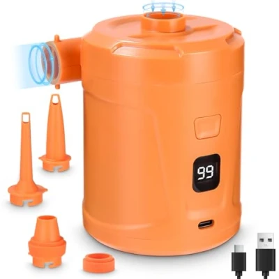Imagen de Bomba de Aire Eléctrica, 5200 mAh Batería Recargable, para Piscina Infantil, Mini Eléctrica con 3 Boquillas Aire, Inflador Rápido Bote Inflable/Colchón