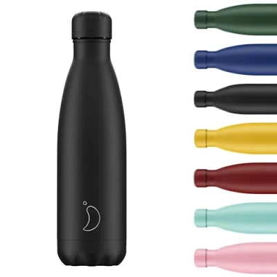 Imagen de Chilly&#039;s Botella de Agua Acero Inoxidable y Reutilizable Prueba Fugas, Libre transpiración Todo Negro 260ml