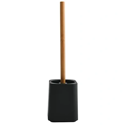 Imagen de MSV Kamla Escobilla para Inodoro con Recipiente higiénico, Color Negro Mate, Bambú, única