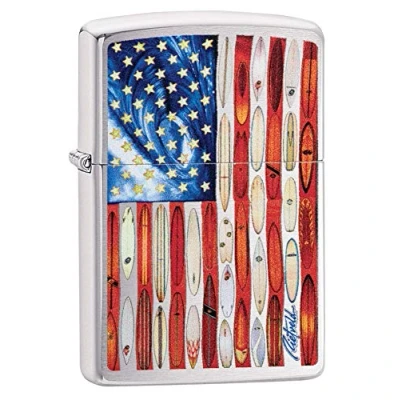 Imagen de Zippo Unisex&#039;s American Flag Design Pocket Lighter, Rick Rietveld Brushed Chrome, One Size