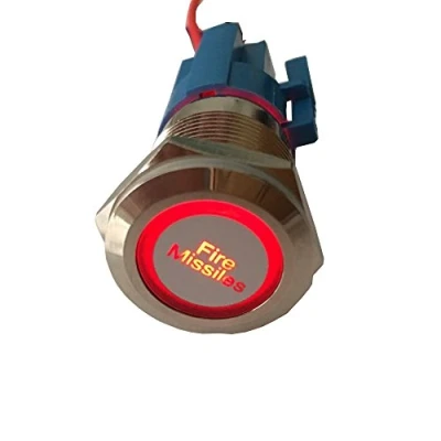 Imagen de Mintice Acero Inoxidable 12V 5A 19mm Momentáneo Interruptor de Botón Pulsador Impermeable Metal Palanca Enganche Luz Rojo para Coche Misiles Fuego Enchufe Cable