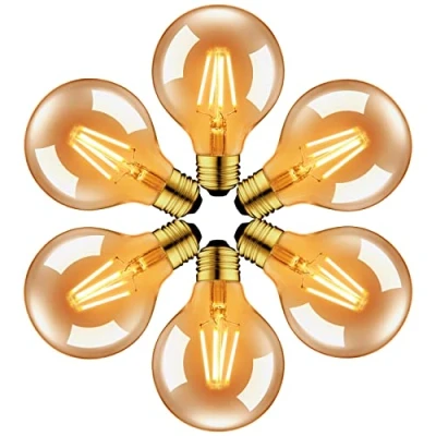 Imagen de LVWIT Bombillas Vintage E27 LED 6.5W, Blanco Cálido 2500K, 650LM, Bombilla Decorativa Grande, Ideal para Salón, Cocina, Pasillo, Hogar y Fiesta Pack de 6 Unidades.