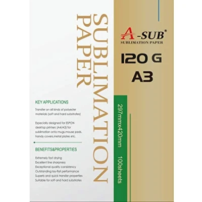 Imagen de A SUB Papel de sublimación A3, 297x420 mm, 100 hojas, 120 g/m², Compatible con la impresora EPSON, SAWGRASS, RICOH, BROTHER
