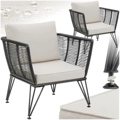 Imagen de TecTake® Sillas de Jardin Exterior Ratán, Sillones Jardin, Cojines, Resistente a la Intemperie, para Terrazas, Muebles Jardín, Butacas jardín 2