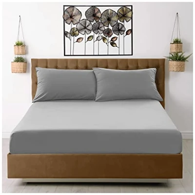 Imagen de sábana Bajera Ajustable de Microfibra para Cama Matrimonio, Color Liso, Gris