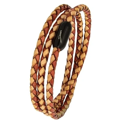 Imagen de Simaru pulsera de cuero Made in Germany, trenzada, con cierre magnético, resistente al agua y agradable a la piel 4mm ((61cm Lenght M L), Marrón claro mix)