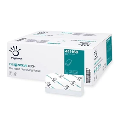 Imagen de Papernet 411169 toallas de mano Plegado V Dissolve Tech Caja 15 paquetes (Total 3150) ideal para lugares alto trafico
