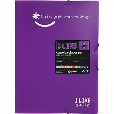 Imagen de Grafoplás 4800835. Carpeta Escolar Tres Solapas y Gomas, Morado, Tamaño Folio, Cierre Polipropileno Opaco, Like