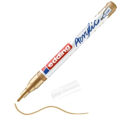 Imagen de edding 5300 marcador acrílico de trazo fino oro 1 rotulador resistente al agua punta redonda 2 mm pintura acrílica para lienzo, papel kraft, madera y piedra