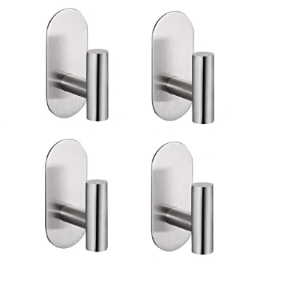 Imagen de Ganchos Adhesivos para Pared 4 Piezas XINGLO Gancho sin Taladro Acero Inoxidable SUS304, Soporte Toallas Taladro, Colgador Baño Cocina Albornoz Ropas Trapos, Plata