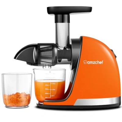 Imagen de AMZCHEF Licuadora prensado en frío Extractor de zumos y verduras Licuadoras para con 2 depósitos cepillo Cold press slow juicer machine función masticación inversa