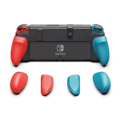 Imagen de Skull &amp; Co. NeoGrip for Nintendo Switch OLED and Regular Model: An Ergonomic Grip Hard Shell with Replaceable Grips [to fit All Hands Sizes] [No Carrying Case] Neon Blue(L)+Neon Red(R)