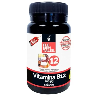 Imagen de Novadiet ELEMENTALES Vitamina B12 100 mcg Comprimidos con Complemento Alimenticio Para el Sistema Nervioso y la Energía 120 Masticables