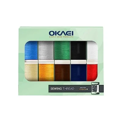 Imagen de OKAEI Juego de 10 hilos costura poliéster colores, hilo para máquina coser, coser en colores brillantes, 100 metros.